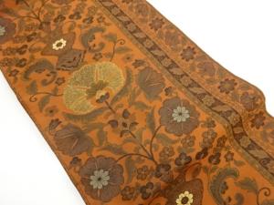 萬葉製　縞に花瓶・花々模様織出し名古屋帯